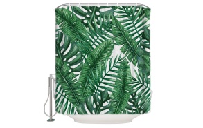 textile shower curtain Jungle 183x200 cm, white curtain rings included