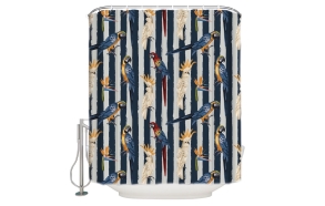 textile shower curtain Parrots 183x200 cm, white curtain rings included
