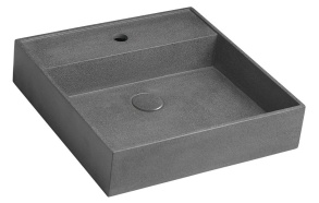 QUADRADO concrete washbasin including waste, 46x46 cm, black granite