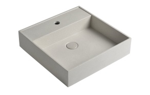 QUADRADO concrete washbasin including waste, 46x46 cm, white sandstone