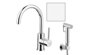 basin mixer Form A with movable spout and bidet spray, mat white