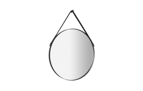 ORBITER round mirror with leather strap, ø 50cm, matt black
