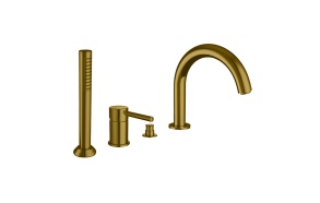 4-holes bath border mixer with diverter and spout, ultra mat brass PVD