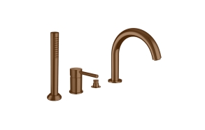 4-holes bath border mixer with diverter and spout, brushed copper PVD