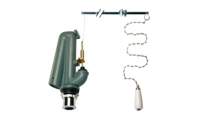 High cistern flush valve with siphon, float 352 and chain wall guide, bronze