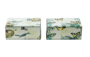 5-1/4"L Glass Box w/ Bird Decal, 2 Styles