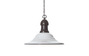 21" Round x 17"H Metal 2-Tone Hanging Pendant Lamp, White Enamel & Bronze Finish, Imported