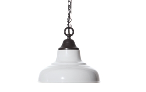 13" Round x 12"H Metal 2-Tone Hanging Pendant Lamp, White Enamel & Bronze Finish, Imported