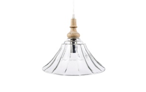 11-1/2"L x 11-1/2"W x 9-1/4"H  Wood and Glass Pendant Lamp, Imported