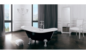 Odelle 160 cm, white feet,black-white, w drain and overflow hole