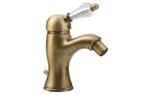 KIRKÉ CRYSTAL Bidet mixer tap lever crystal, with pop up waste, bronze