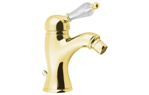 KIRKÉ CRYSTAL Bidet mixer tap lever crystal, with pop up waste, gold