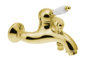 KIRKÉ WHITE Wall mounted bath mixer tap lever white, gold