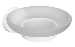 X-ROUND WHITE Glass Soap Dish Holder, white