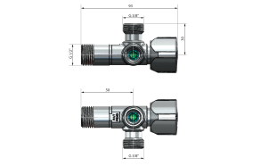 Combined angled valve A-80 1/2'x3/8'x3/8' with two outlets, ANTICALC