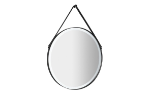 ORBITER LED backlit round mirror with leather strap, ø 60cm, matt black