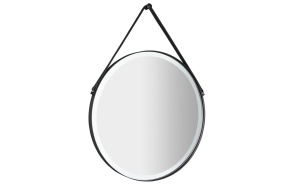 ORBITER LED backlit round mirror with leather strap, ø 70cm, matt black