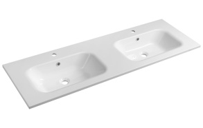 SIDRA double washbasin, Cast marble, 141x46cm, white