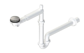 URBINO Space-saving washbasin siphon, Click Clack drain, 1 "1/4, waste 32 mm, white