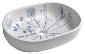 PRIORI Ceramic Washbowl, 60x13,5x40 cm, white/blue