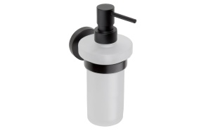 X-ROUND BLACK Soap Dispenser Holder, frosted glass, 250ml, black (80x190x133 mm)