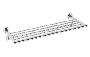 X-ROUND Folding Towel Holder Shelf Storage with Hooks 650mm, chrome (655x105x270 mm)