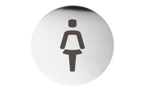 WOMEN toilet door sign dia. 75mm, polished stainless steel