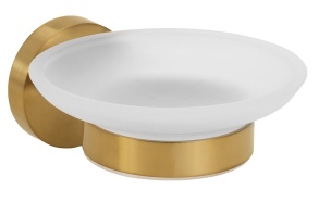 X-ROUND GOLD wall-hung soap dish holder, frosted glass, gold matt