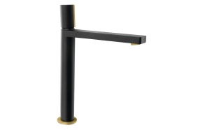 KAISA High Washbasin Mixer Tap without Pop Up Waste, 235 mm, black/gold matt