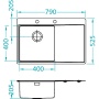 square stainless steel basin with worktop PURE 40 left, 86x51 cm height 20.5 cm, satin finish. Automatic drain 3 1/2´´included.