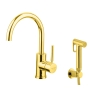 basin mixer Form A with movable spout and bidet spray, raw brass