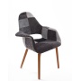 armchair Arne, grey patchwork, dark brown wooden feet