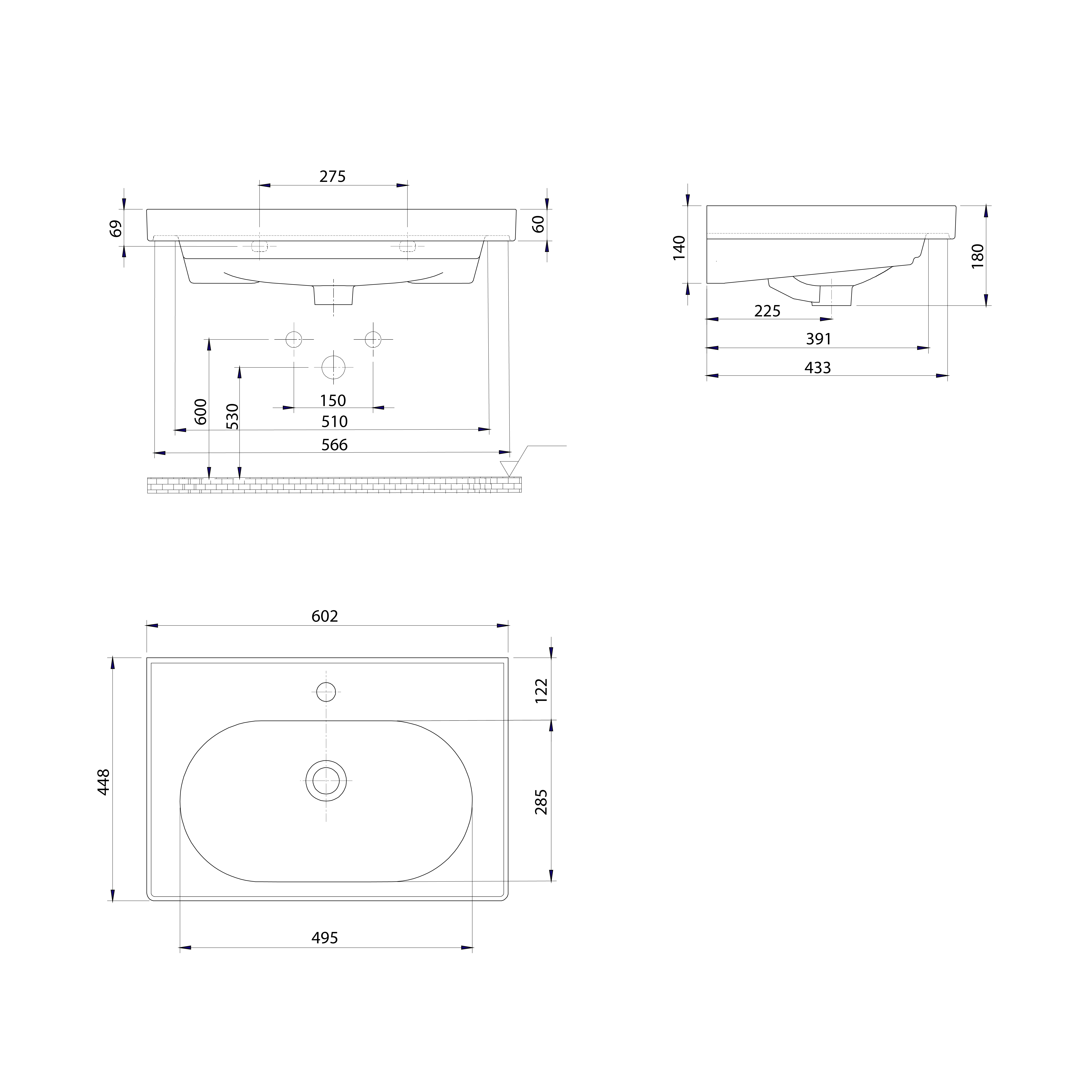 valamu Brand 60x45 cm, valge